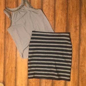 Loft Navy and White Striped Skirt